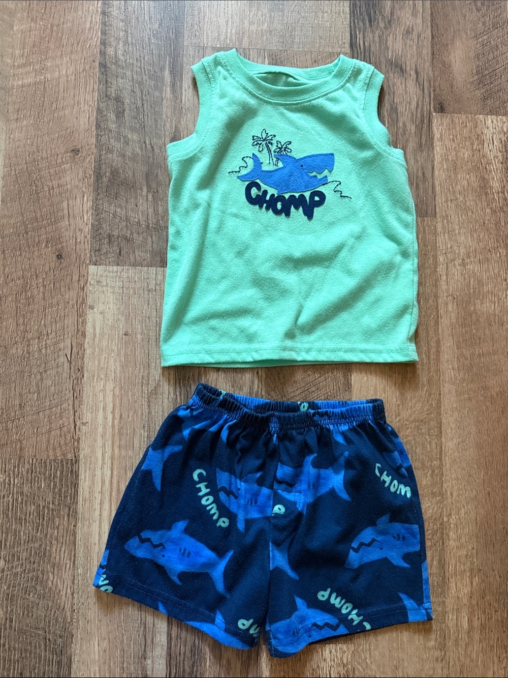 Kids' Green Shark 'Chomp' Tank Top Pajamas - Size 2t
